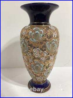 Antique Royal Doulton Slaters Patent Large Blue Floral Vase 11 Signed