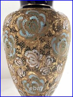 Antique Royal Doulton Slaters Patent Large Blue Floral Vase 11 Signed