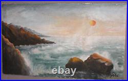 Antique Russian Large Oil Painting Seascape Signed