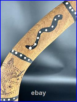 Antique SIGNED Large Old Australian Aboriginal Boomerang Native Painted Artifact