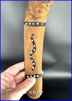 Antique SIGNED Large Old Australian Aboriginal Boomerang Native Painted Artifact