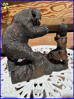 Antique Sapporo Hokkaido Japanese Wood Carving Bear Ainu People Large Signed