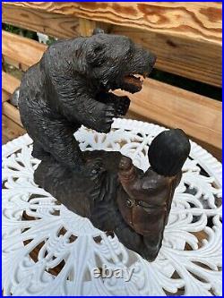 Antique Sapporo Hokkaido Japanese Wood Carving Bear Ainu People Large Signed