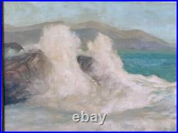 Antique Schattle Signed Coastal Seascape Oil Painting Crashing Waves MID Century