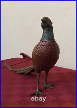 Antique Signed Bergmann Vienna Cold Painted Bronze Pheasant Bird X-Large 14