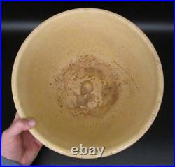Antique Signed JEFFORDS Pottery Yellow Ware Blue White Banded 12.5 Mixing Bowl