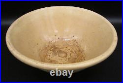 Antique Signed JEFFORDS Pottery Yellow Ware Blue White Banded 12.5 Mixing Bowl