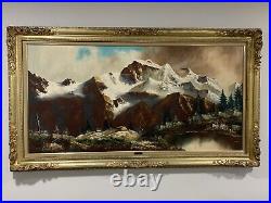 Antique Signed Oil Painting J. E. Lemke Mountain Alpine Landscape 1916 GOLD FRAME
