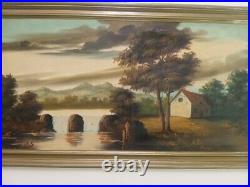 Antique Signed Oil Painting Large Art Decor 72x132 cm Framed Beautiful Landscape