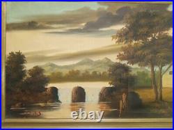 Antique Signed Oil Painting Large Art Decor 72x132 cm Framed Beautiful Landscape