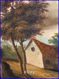 Antique Signed Oil Painting Large Art Decor Framed Beautiful Landscape 66x131 cm