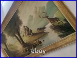 Antique Signed Oil Painting Large Art Decor Framed Beautiful Landscape 66x131 cm