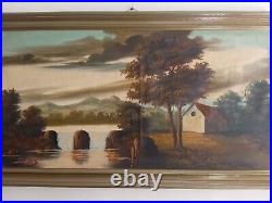 Antique Signed Oil Painting Large Art Decor Framed Beautiful Landscape 72x132 cm