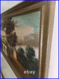 Antique Signed Oil Painting Large Art Decor Framed Beautiful Landscape 72x132 cm