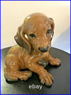 Antique Signed ROSENTHAL Dachshund Puppy Dog Figurine by Th. Karner Germany Large