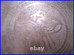 Antique Solid Copper Middle East Large Tray withZodiac Signs and Inscription