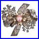 Antique Sterling Silver Rococo Brooch HOBE Signed Large Pink Center 132jy