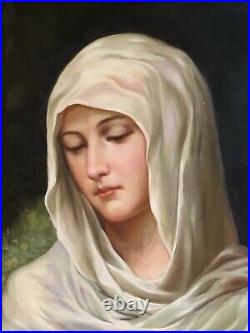 Antique Style Oil Painting Portrait of a Virgin After Bouguereau Large Frame