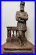 Antique Terracotta Patina Military Against A Balustrade Large Signed Statue 19th