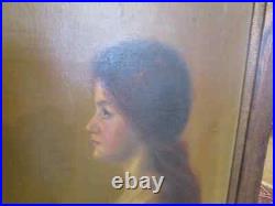 Antique Victorian Oil On Canvas Painting Of Young Girl 1860s Signed'C Wintle