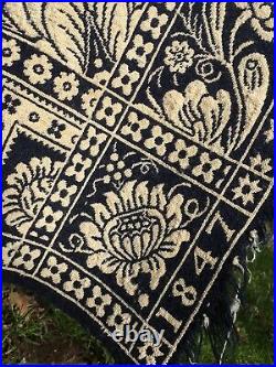 Antique Victorian Signed 1847 Salvaged Large Textile Tapestry Coverlet Design