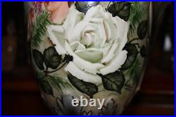 Antique Victorian Vase Converted Lamp Hand Painted Woman Smelling Flowers Signed