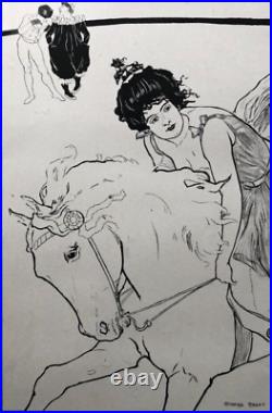Antique Vintage Etching Richard RANFT (1862-1931) Horse Riding