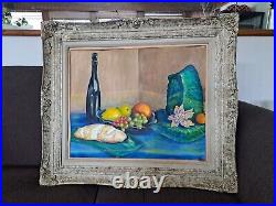 Antique Vintage Gesso Wood Frame Original Oil Painting Still Life Signed