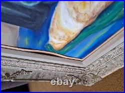 Antique Vintage Gesso Wood Frame Original Oil Painting Still Life Signed