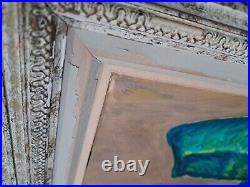 Antique Vintage Gesso Wood Frame Original Oil Painting Still Life Signed