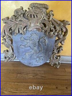 Antique Vintage Heraldic Wall Plaque Coat Of Arms Sign Medieval Ornament Large