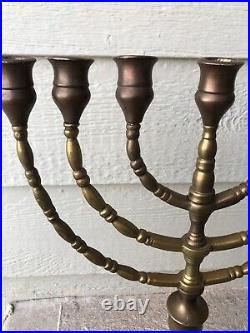 Antique Vintage Large Heavy Brass Menorah Signed Makers Mark Jewish