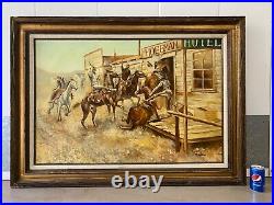 Antique Vintage Wild Southwest Western Cowboys & Horses Oil Painting, Signed