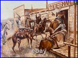 Antique Vintage Wild Southwest Western Cowboys & Horses Oil Painting, Signed