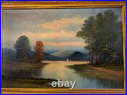 Antique Walter or William Engelhardt Signed Mountain Landscape Oil Painting