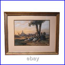 Antique Watercolor Painting Belgian School Framed Signed Orlando Norie 19th C