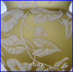 Antique Webb Carved Cameo Glass Bowl Citron Yellow V Large Signed Thomas (5642)