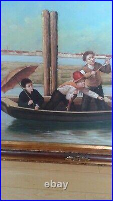 Antique XIX Century Oil On Canvas Painting Not Signed, Gilded Frame