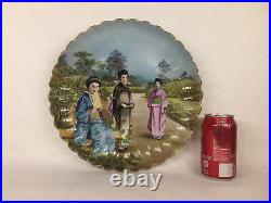 Antique large Japanese old Porcelain Hand Painted Charger Geishas Signed