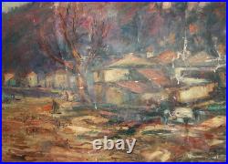Antique large impressionist oil painting landscape signed