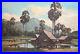 Antique large oil painting landscape country scene signed
