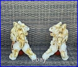Antique large pair porcelain figurine Foo Dogs/Lions Shishi Kutani Signed