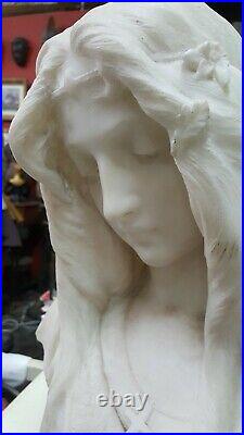 Antique, marble Italian Bust, 19C, large, life size Virgin Mary hand carved mint