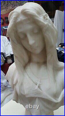 Antique, marble Italian Bust, 19C, large, life size Virgin Mary hand carved mint