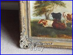 Antique oil painting 19th century cows cattle countryside landscape Victorian