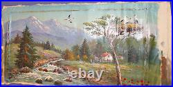 Antique oil painting forest river spring landscape signed