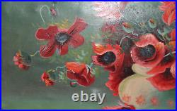 Antique oil painting still life with flowers signed