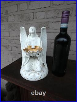 Antique rare signed French large porcelain angel holy water font 1900