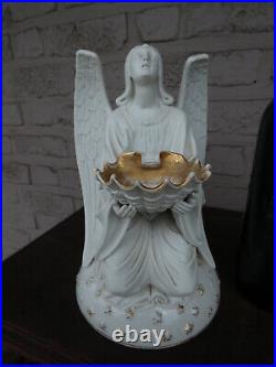 Antique rare signed French large porcelain angel holy water font 1900