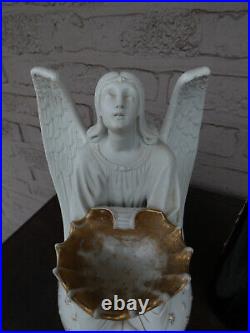 Antique rare signed French large porcelain angel holy water font 1900